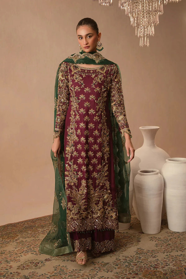 Abeera Usman Raw Silk Handwork Embroidered 3 Pcs Burgundy Dusk